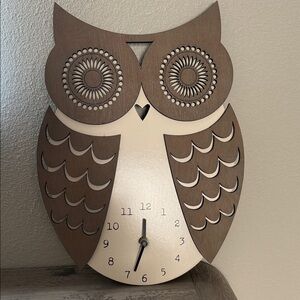 Owl Wall Clock Decor in Brown and Cream - Unbranded